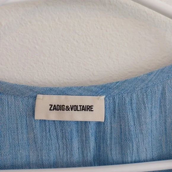 Zadig Voltaire Rousseau Dress Womens XS Blue Sleeveless Ruffles Casual V Neck - Picture 3 of 8